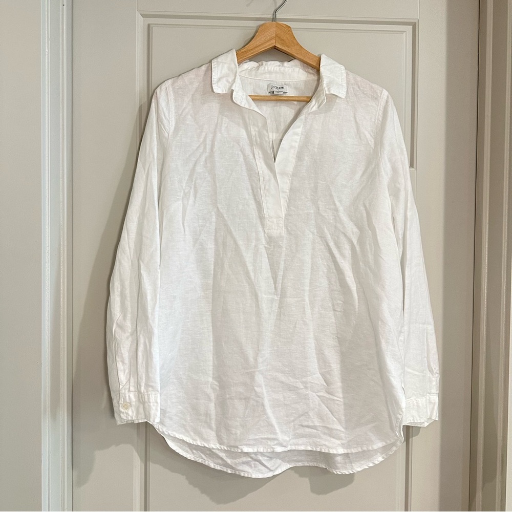 J. Crew White Linen Popover Tunic